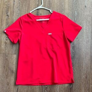 Figs Women's Red V-Neck Short Sleeve Tee